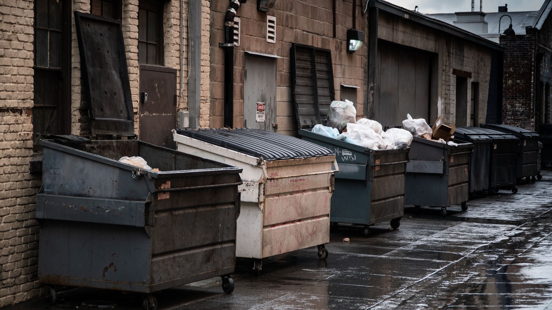 Commercial dumpsters in a service alley